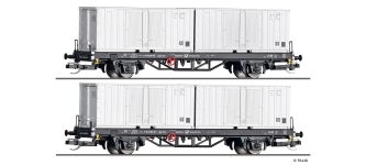 Tillig 01109 - TT - 2-tlg. Set Containertragwagen Deutsche Post, Ep. IV